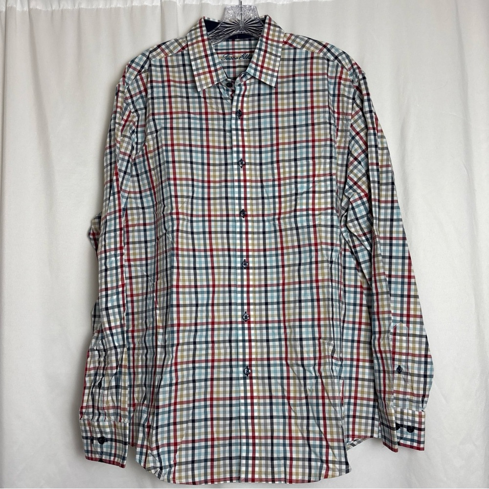 Tasso Elba Dress Shirt Mens Large 16-16.5‎ Multicolor Plaid Long Sleeve Preppy - Picture 2 of 7